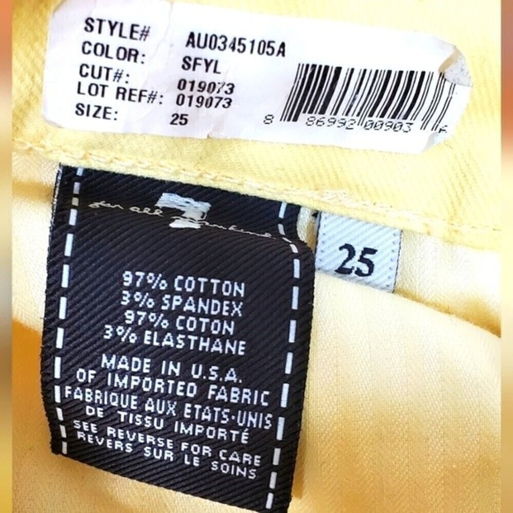 7 For All Mankind Yellow Skinny Patchwork Jeans Size 25 NWT - Picture 5 of 5